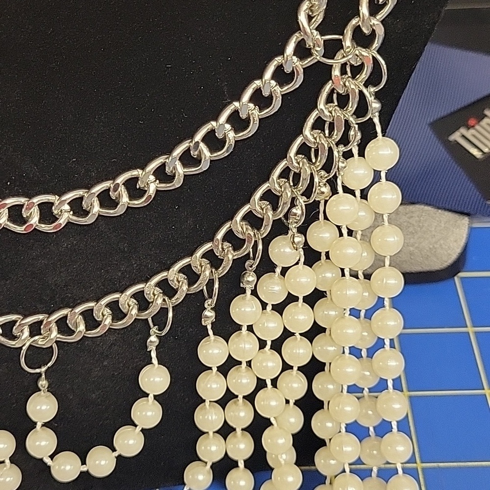 Silver White Beaded 15 Strand Layered Necklace - Picture 6 of 6